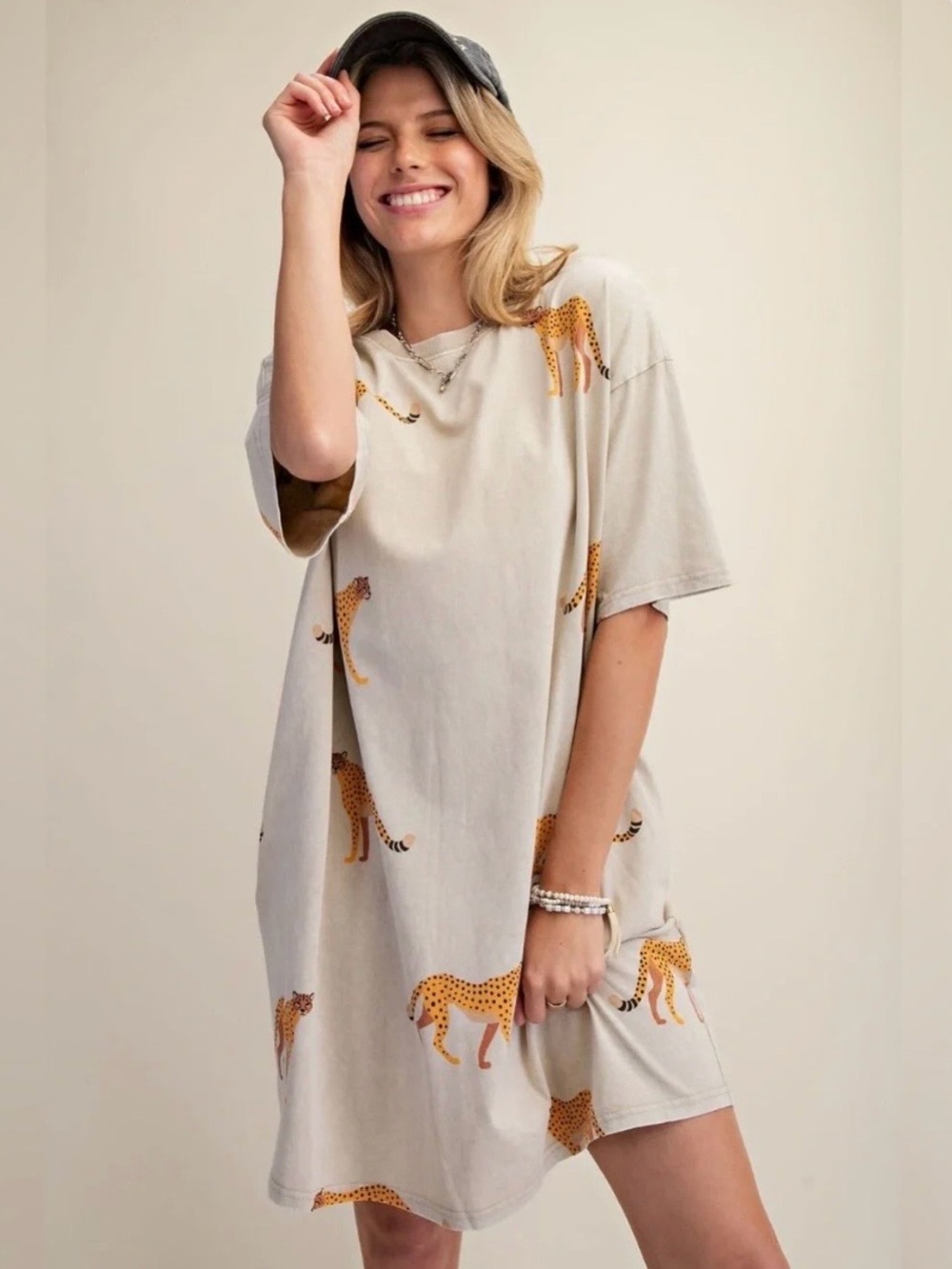 Easel Mineral Washed Cheetah Print T-Shirt Dress Pockets NWT - Picture 10 of 10